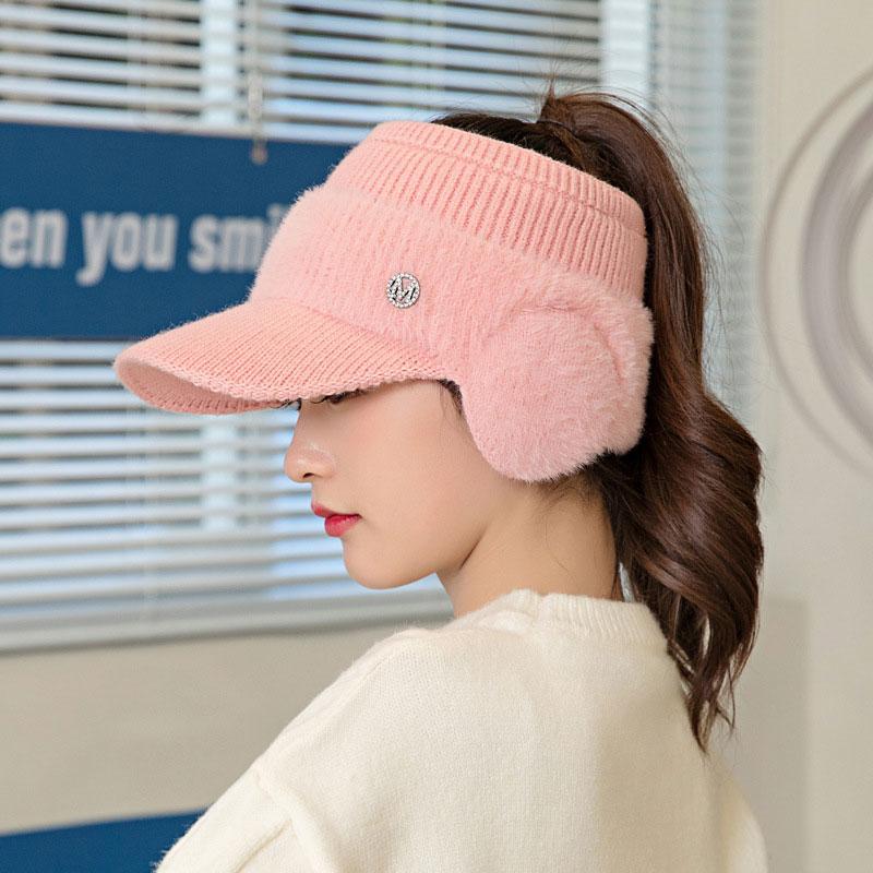 CNTANG 2026 New Autumn Winter Fashion Women's Knitted Fleece Hat Ladies With Earflaps Hats Empty Top Baseball Cap For Female