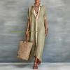 Women's Color Block Loose Cotton Linen Shirt Dress - European & American Fashion 2026