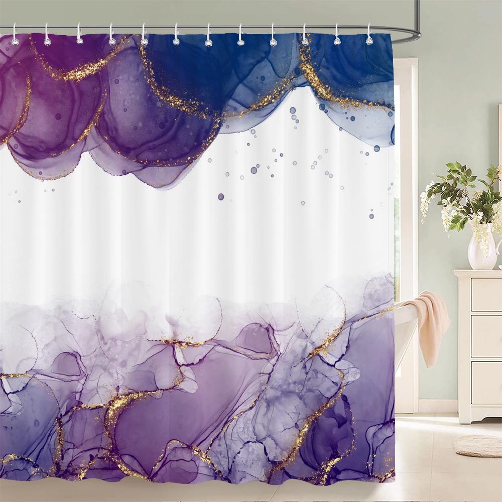 Abstract Marble Pattern Shower Curta Waterproof Fabric Bath Curta For Bathroom Bathtub Large Wide Bathing Cover With Hook