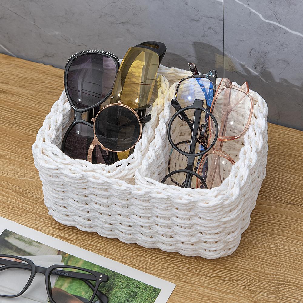 3pcs Handmade Straw Woven Soft Storage Round Paper Rope Storage Basket for Organizing Decorative Storage Bins Office Storage Box