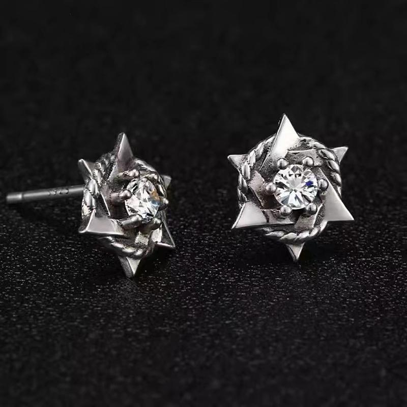 Retro Creative Hexagonal Star Earrings Neutral Fashion Personalized Silver Color Inlaid Zircon Daily Party Jewelry Gift