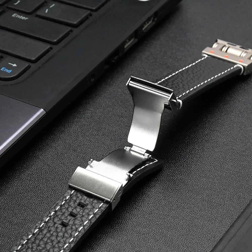 Leather Band for Apple Watch Ultra 3/2 49mm 46mm 45 44mm Luxury Bracelet Titanium Color Strap for iWatch Series 11 10 9 SE Loop