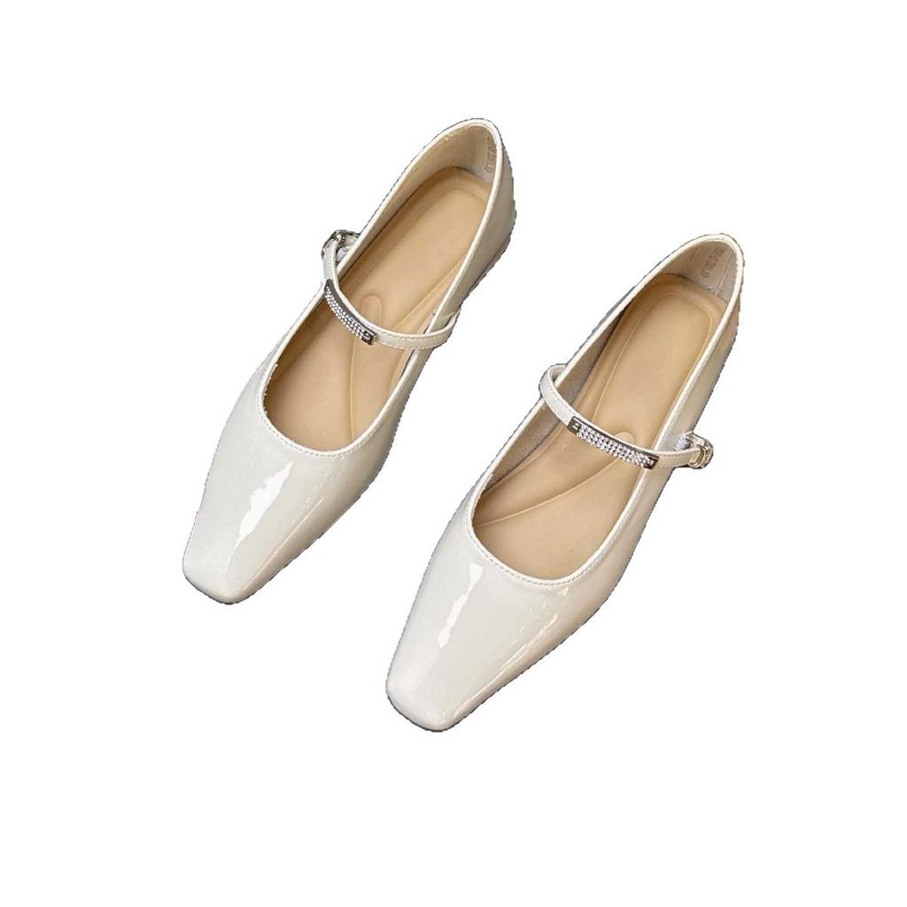 French small square head low heel Mary Jane shoes women's fashion temperament silver word with single shoes