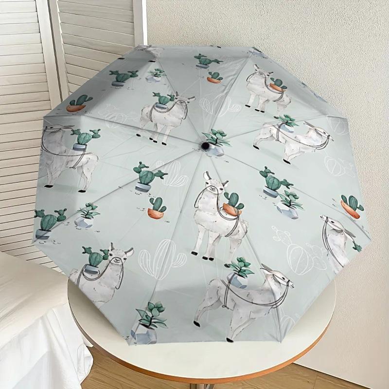 1PC Llama Cactus Automatic Open/Close Umbrella Compact Folding Umbrella with 8-Rib Shaft Lightweight Esign, Fashion Lovers1233A