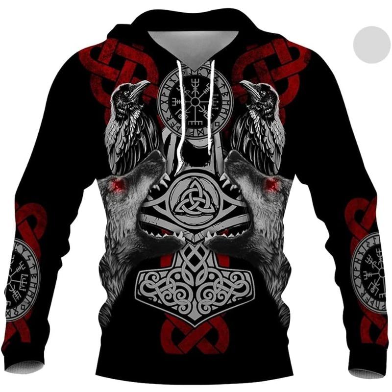 2026 New Hoodie 3d Viking Harajuku Print Pullover Men's Hooded Sweatshirt Oversized Vintage Male Clothing Fall Long Sleeve
