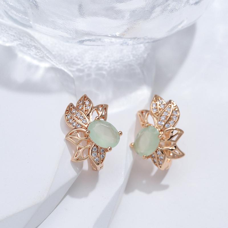 New Green Natural Zircon English Earrings For Women Luxury  Rose Gold Bride Wedding Jewelry Vintage Daily Earring