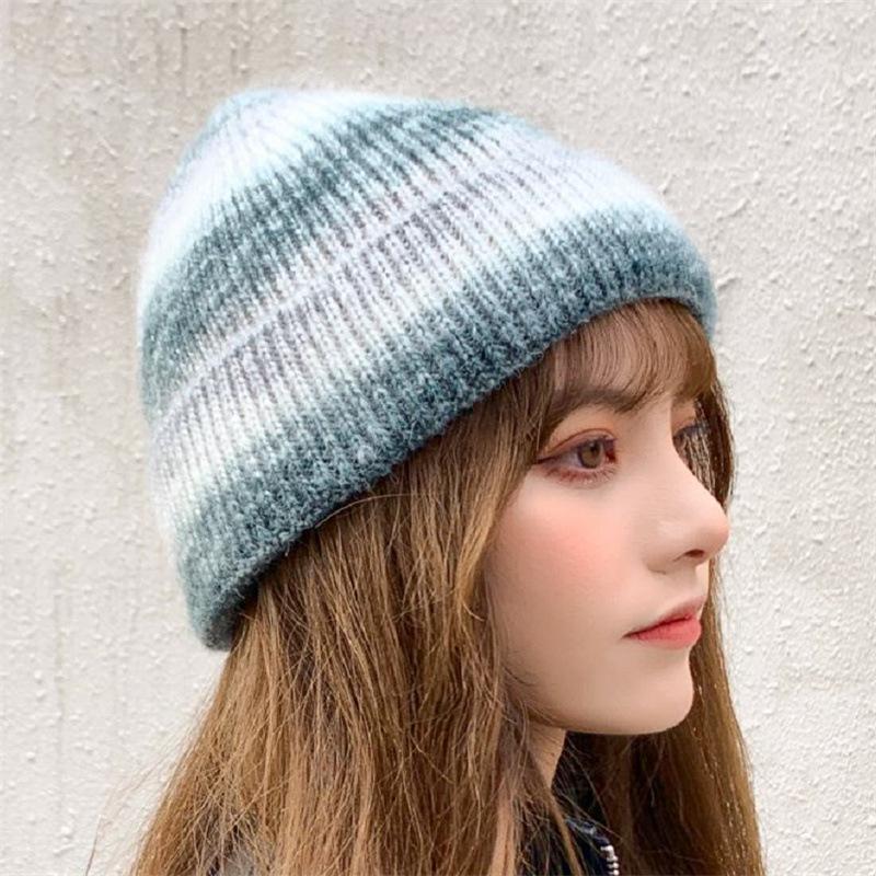 Tie-dye Knitted Wool Hats for Children In Autumn and Winter Show Their Faces. Hundred Small Retro Gradual Changes Baotou Cold Hat Cover Head Warm Hat