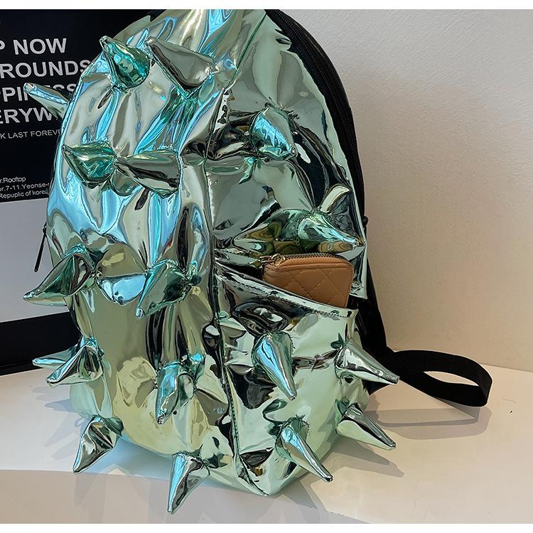 School bag trendy spike design backpack trendy cool personality glossy three-dimensional hedgehog fried street student backpack