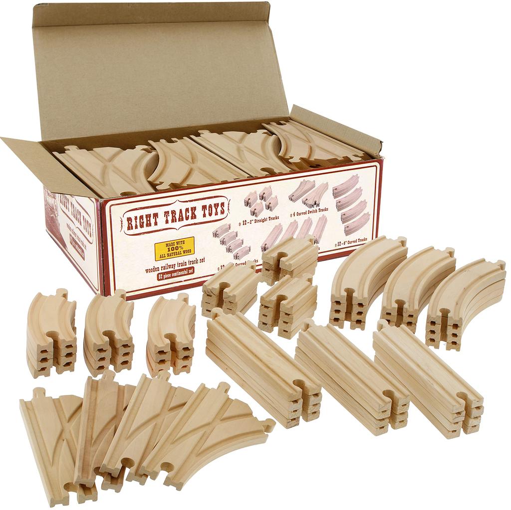 Right Track Toys Compatible with Thomas Wooden Train Track Set 52 Piece Pack Including All Major Brands 100%