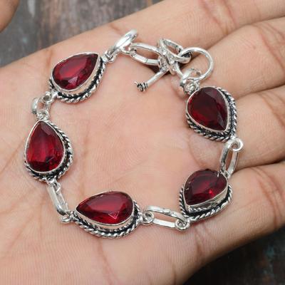 Mozambique Granaat Edelsteen Massief 925 Sterling Zilver Handgemaakte Verbazingwekkende Armband