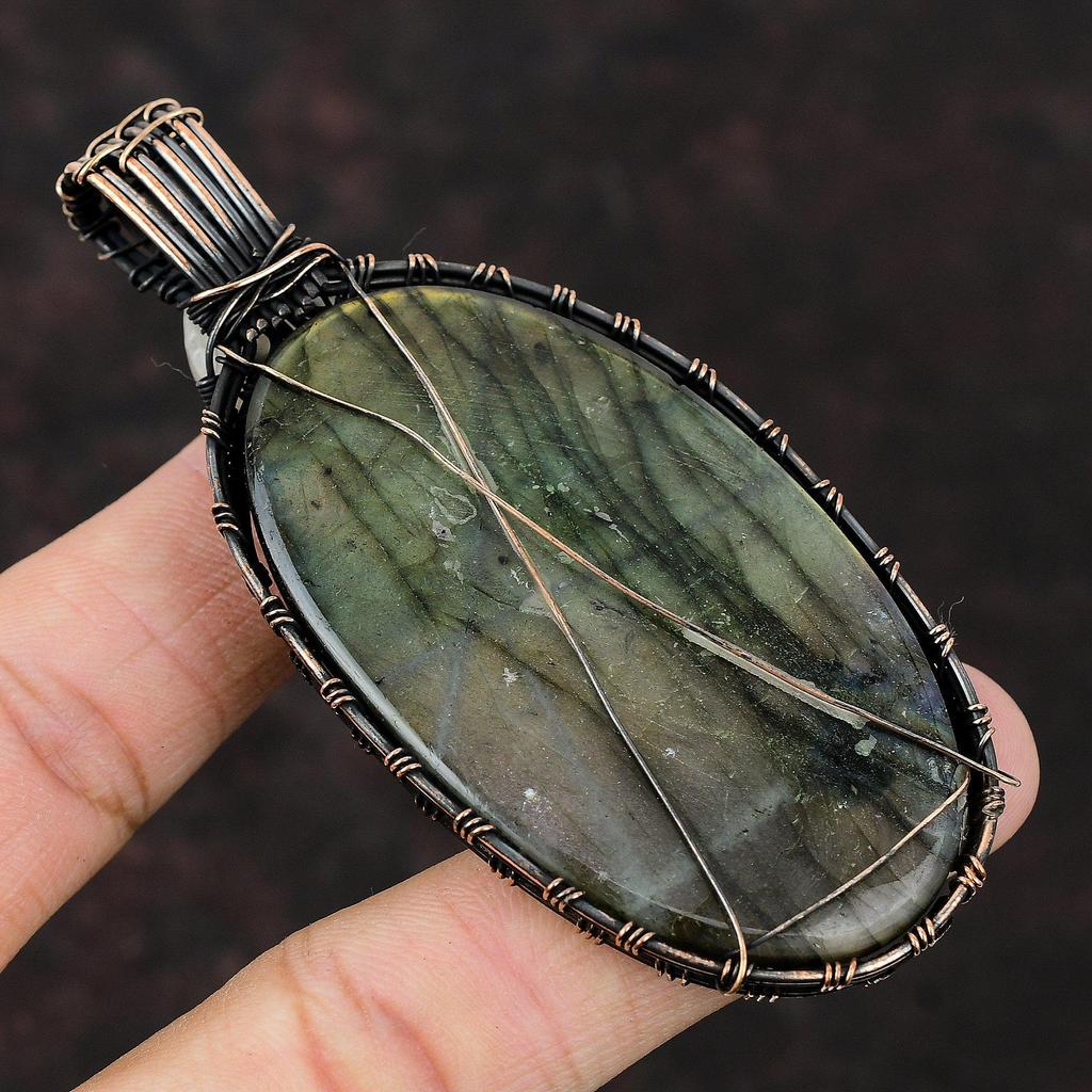 Labradorite Pendant Copper Wire Wrapped Gemstone Pendant Moonstone Jewelry Handmade Pendant Gift For Mom Copper Jewelry Birthstone Pendant