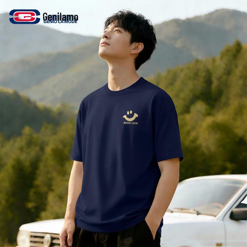 GENIOLAMODE Men s 220g Heavy Cotton Casual Short Sleeve T-Shirt 2XL