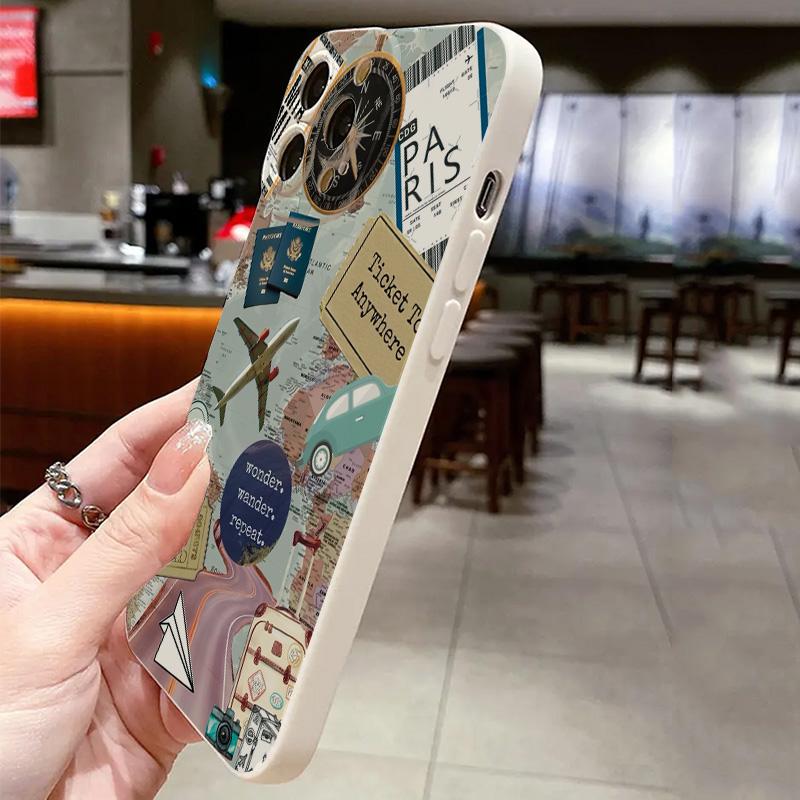 Travel Element Pattern Protective Phone Case For I iPhone 17 16 15Pro Max 11 12 13 14Pro Plus Shockproof & Anti-fall Shell