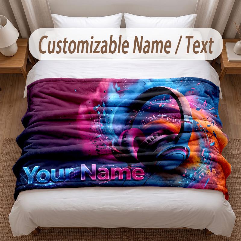 Music DJ Theme Soft Blanket Personalized Custom Name Text Print Warm Blanket Home Sofa Bedroom Decor