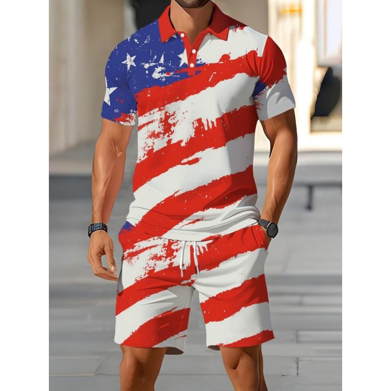 Mens Casual Loose Fit Polo Shirt With 3D Digital Print Short Sleeve Asymmetrical Design Wear