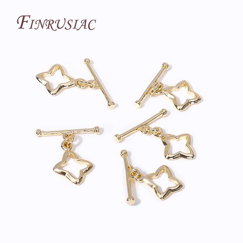 7 Styles Fashion End Beads Toggle Clasps 14k Gold Plated Metal Zircon Round/Heart OT Clasp Lock For DIY Jewelry Making Supplies