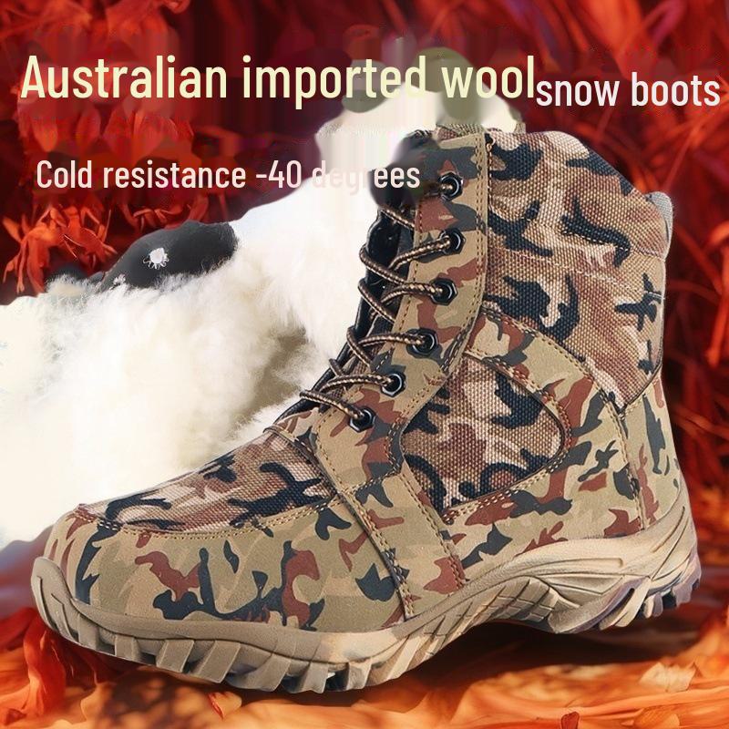 Men's Extra Thick Snow Boots - Wool, Cotton, High Top, Winter, Plus Velvet, Outdoor Cold-Proof