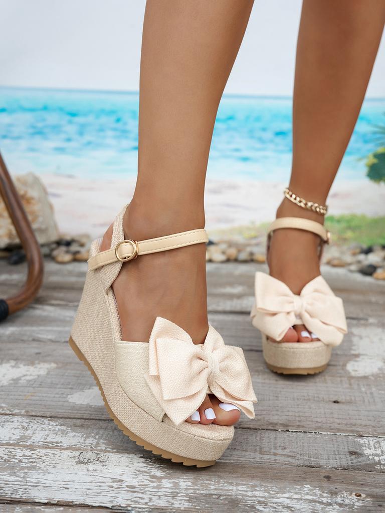 Fashion Women Sandals Fashion Bow Wedges High Heels Sandals Women Brand New Peep Toe Platform Sandals Casual Party Daily Woman Shoes