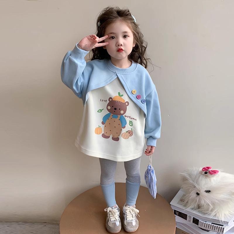 Girls  Cartoon Print Dopamine Hoodie Set - Spring/Autumn Fashion for Kids 100 cm