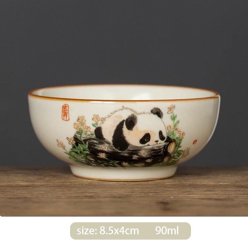 1 Pieza Tradición China Horno Ru Cerámica Taza de Té Hecha a Mano Linda Taza de Té Panda Bol de Té para el Hogar Taza de Maestro Accesorios para Juego de Té