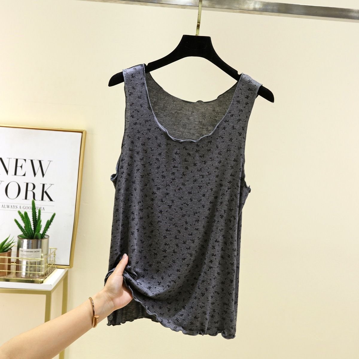 

Модал Flyedge Printed Майка для женщин Летний топ без рукавов Повседневная большая свободная бретелька нижняя рубашка 2XL темно-серого