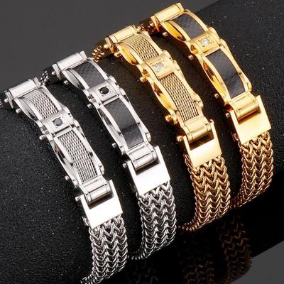 Bracciale di lusso placcato in oro per uomo Bracciali da polso da uomo con catena a maglie quadrate Franco in acciaio inossidabile largo 12 mm con chiusura magnetica