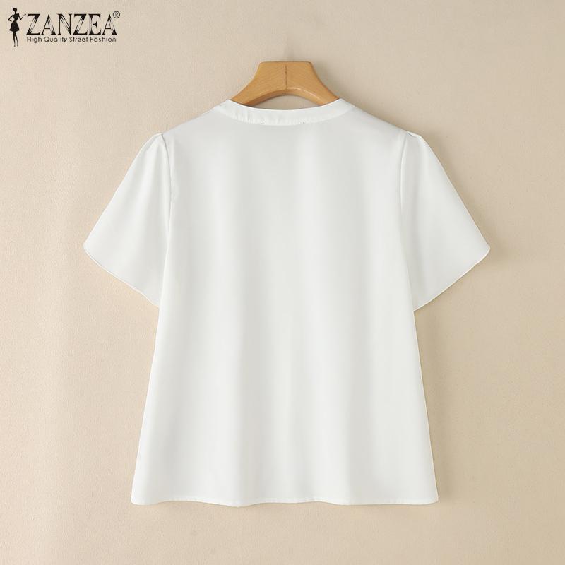 ZANZEA Women Summer V-Neck Short Sleeve Solid Color Casual Blouse
