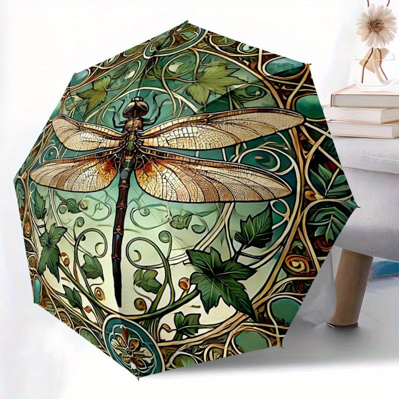 1pc Dragonfly Nature Automatic Open/Close Umbrella, Functional Design, 8-Ribs Sturdy Canopy, Durable Ribs, Outdoor Accessory, Fun Pattern, H