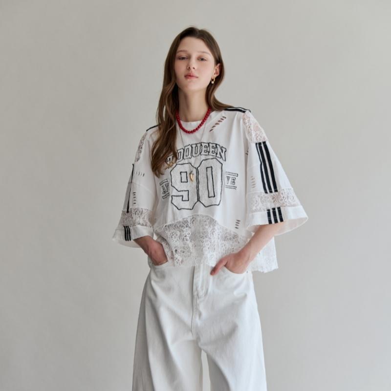 Maxza Oversized Lace Colorblock Damage T shirT zf06qT045na