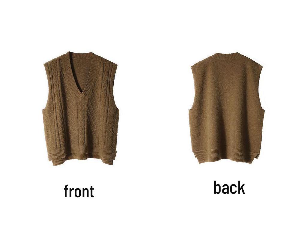 Women's Loose Fit Cable Knit V-Neck Sweater Vest - Autumn/Winter 2021, Thick OL Style, Korean Version.