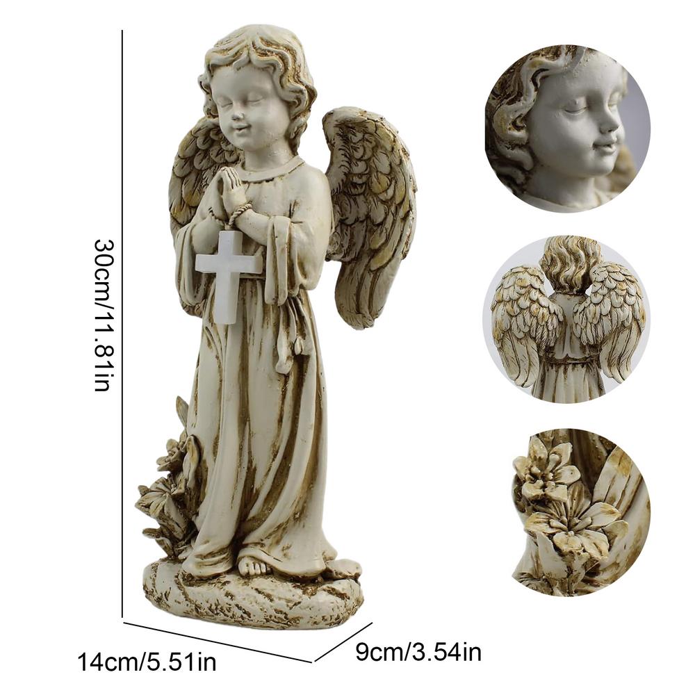 Солнечная Садовая Статуя Ангела Смола Молящийся Ангел для Украшения Кладбища Солнечный Мемориальный Ангел для Украшения Газона, Веранды, Патио