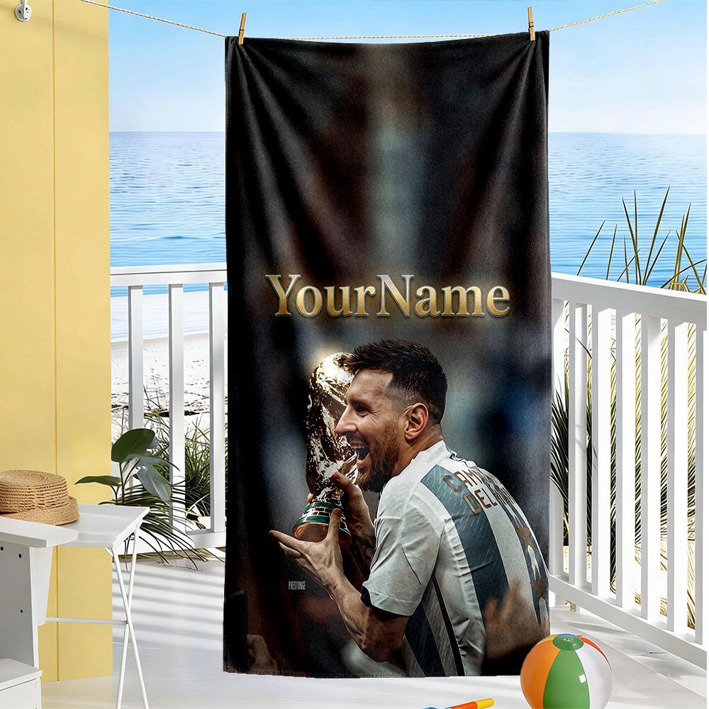 Messi Personalized Text Beach Towel Super Soft Microfiber Quickdry Fabric Perfect for Traveling Yoga Camping and Swimming