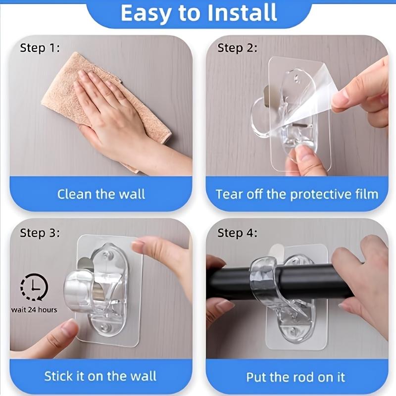 4pcs Non Drilling Curtain Rod Fixing Patch, Suitable for 0.5 To 1.2 Inch Curtain Rods,Bearing Curtain Bracket with Adhesive Hook