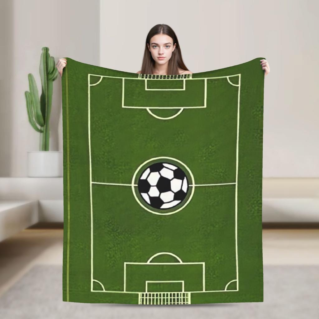 Soccer Field White Line Grass Background Soft Blankets Decorative Plush Throw Blanket Fun Couch Bed Flannel Bedspread Sofa Bed