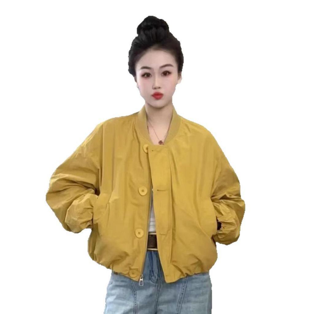 Korean Style Women's Round Neck Windbreaker Jacket - Spring 2025 Loose Casual Cardigan