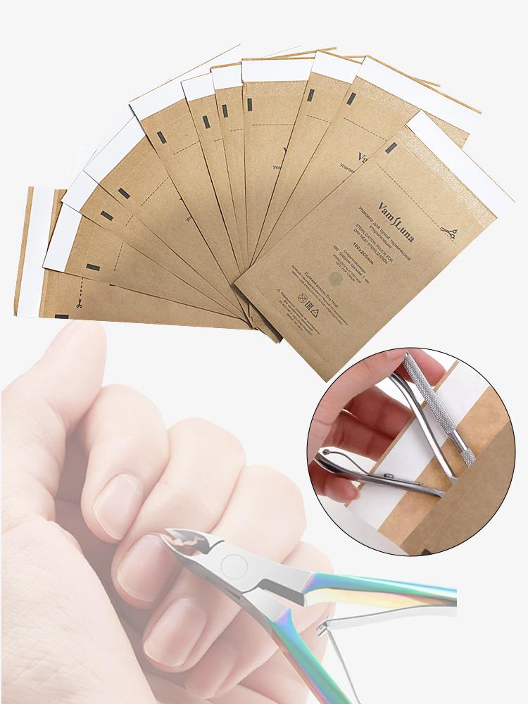 50Pcs Disposable Self Sealing Cleaning Pouch Dry Heat Autoclave Disinfection Kraft Paper Bags 100mm x 200mm