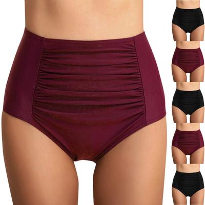 Women's Fashion -Colour Sexy Pleated High-Waisted Bikini Bottoms