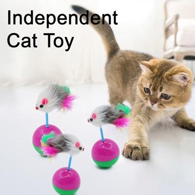 Pet Toy Interactive Tumbler Mouse Shape Plush Feather Tail Cat Toy Reduces Anxiety Boredom Independent Cat Toy