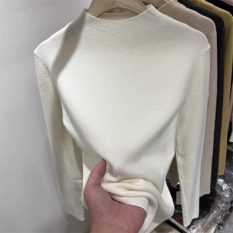 Semi-turtleneck inner bottoming shirt long-sleeved sweater solid color autumn and winter new thermal top knitted sweater women