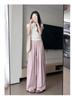 Women's High-Waisted Ice Silk Textured Wide-Leg Pants - Douyin Quality, White, Slimming, 2025 New Arrival