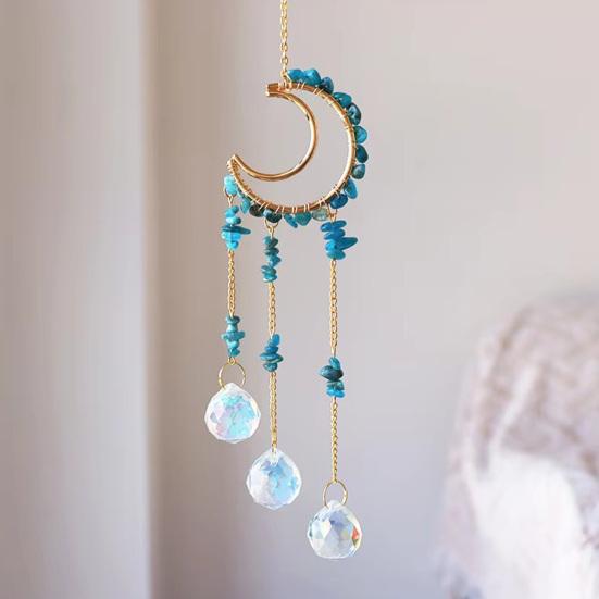 Crystals Suncatcher, Hanging Moon Sun Catcher with Glass Prisms for Windows, Healing Crystal Decor for Home, Gift for Christmas Birthday Valentine
