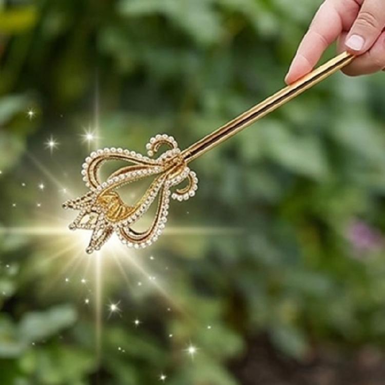 Enchanting Cosplay Jeweled Walking Stick with Pearls Accents Embedded Metal Roleplay Wand Ideal for Costume Parties Gift