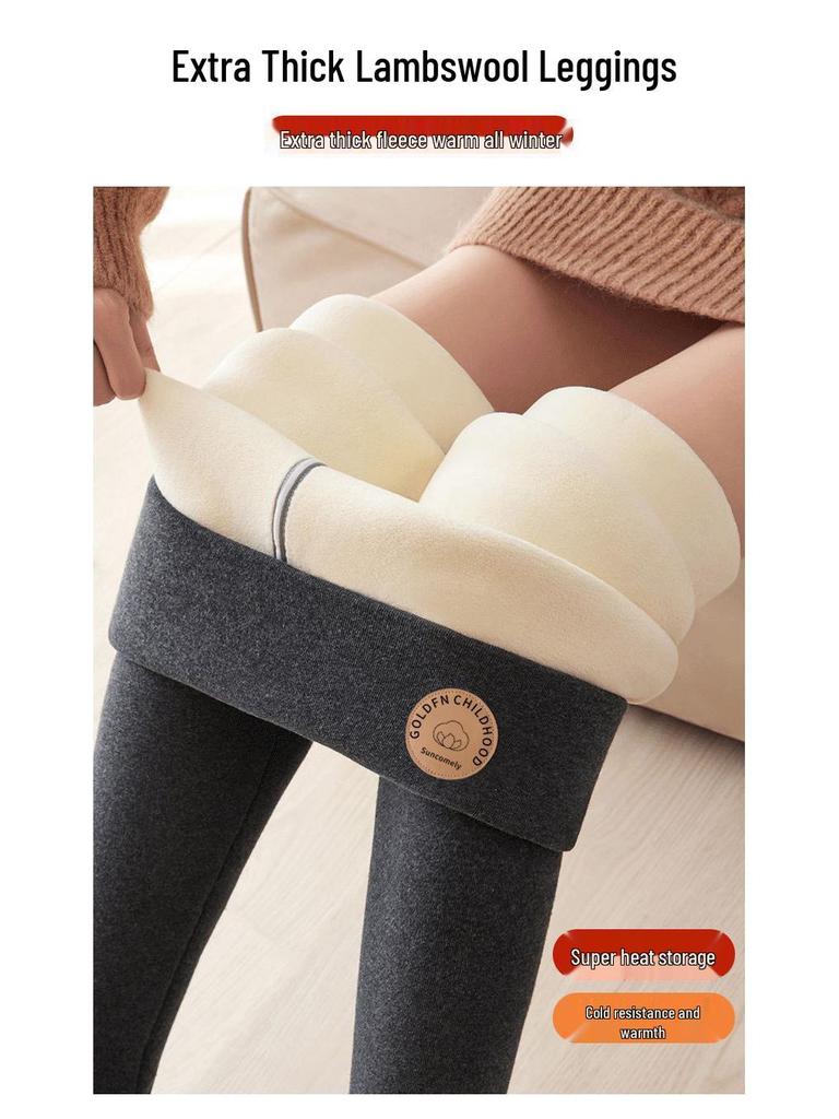 Superdicke Winterleggings für Damen, gefüttert mit Lammwolle, hoher Bund, 800g, Übergröße.