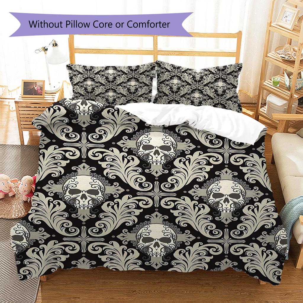 Vintage Skull Pattern Pattern Bedding Quilt Set Quilt Cover Pillowcase Home Decoration Gift (1 * Duvet Cover + 2 * Pillowcase, Without Core)