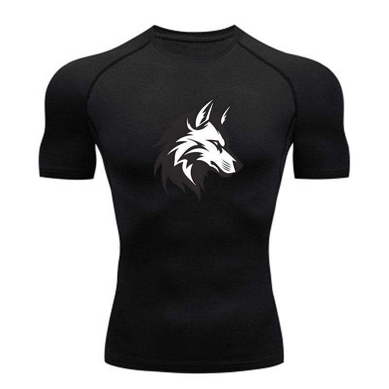 Men's Compression Workout T-Shirt, Stylish Geometric Wolf He