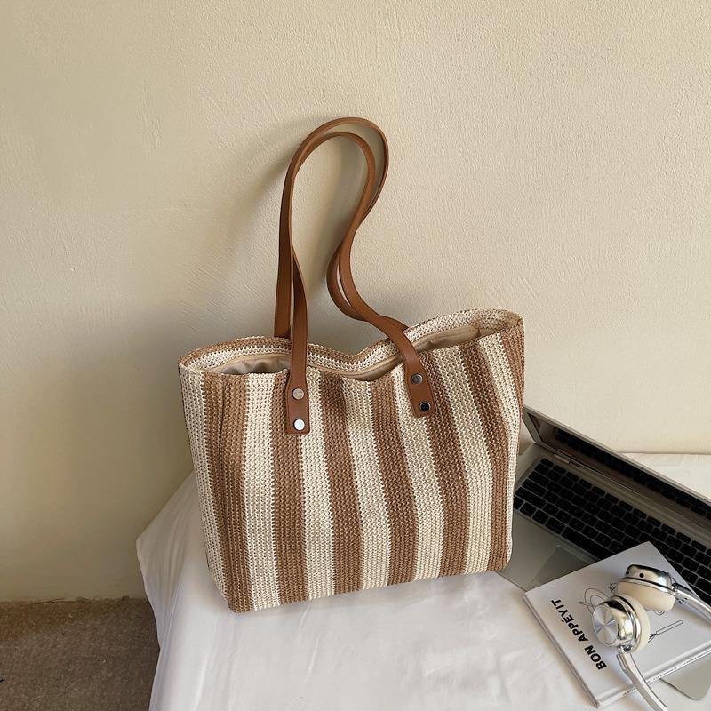 Summer New Hand Carry Striped Tote Bag Casual Portable Large Capacity Niche Design Versatile Tote Bag Women