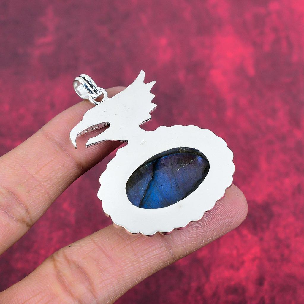 Přívěsek z labradoritu, ručně vyrobený drahokam ze sterlingového stříbra 925, starožitné šperky, dárkové stříbrné šperky