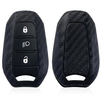 Silicone Carbon Fiber Print Car Key Case Cover For Peugeot 208 2008 308 3008 508 408 307 4008 Citroen C3 C4 C5 C6 C8 Keychain