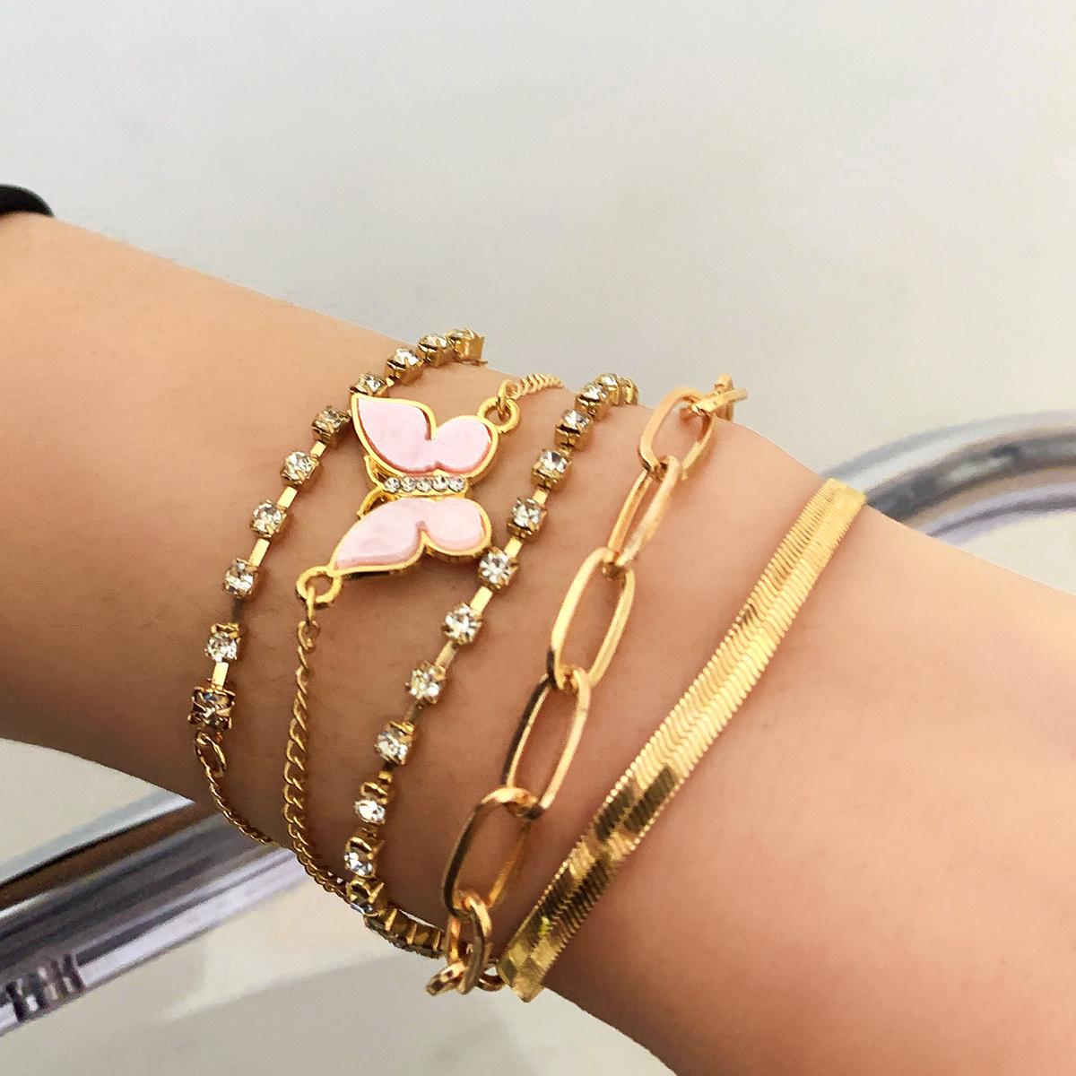 

Универсальный браслет-набор с бабочкой, полностью инкрустированный бриллиантами, многослойный, женский, простой браслет-цепочка «змейка» с крестом, ювелирное изделие