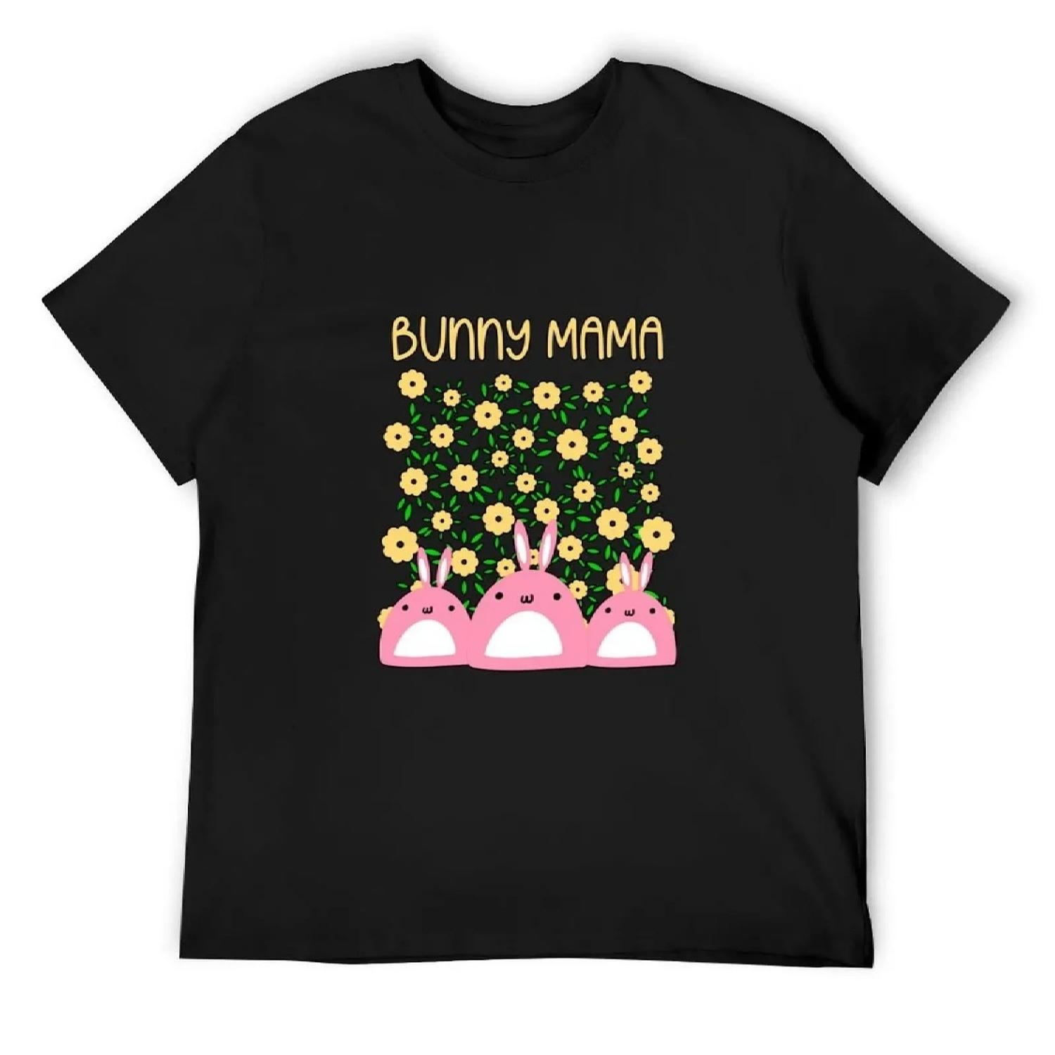 

Футболка Bunny Mama Kawaii с розовыми кроликами и ромашками, мужская, с графическим принтом, черная, одежда, набор футболок на заказ S чёрный